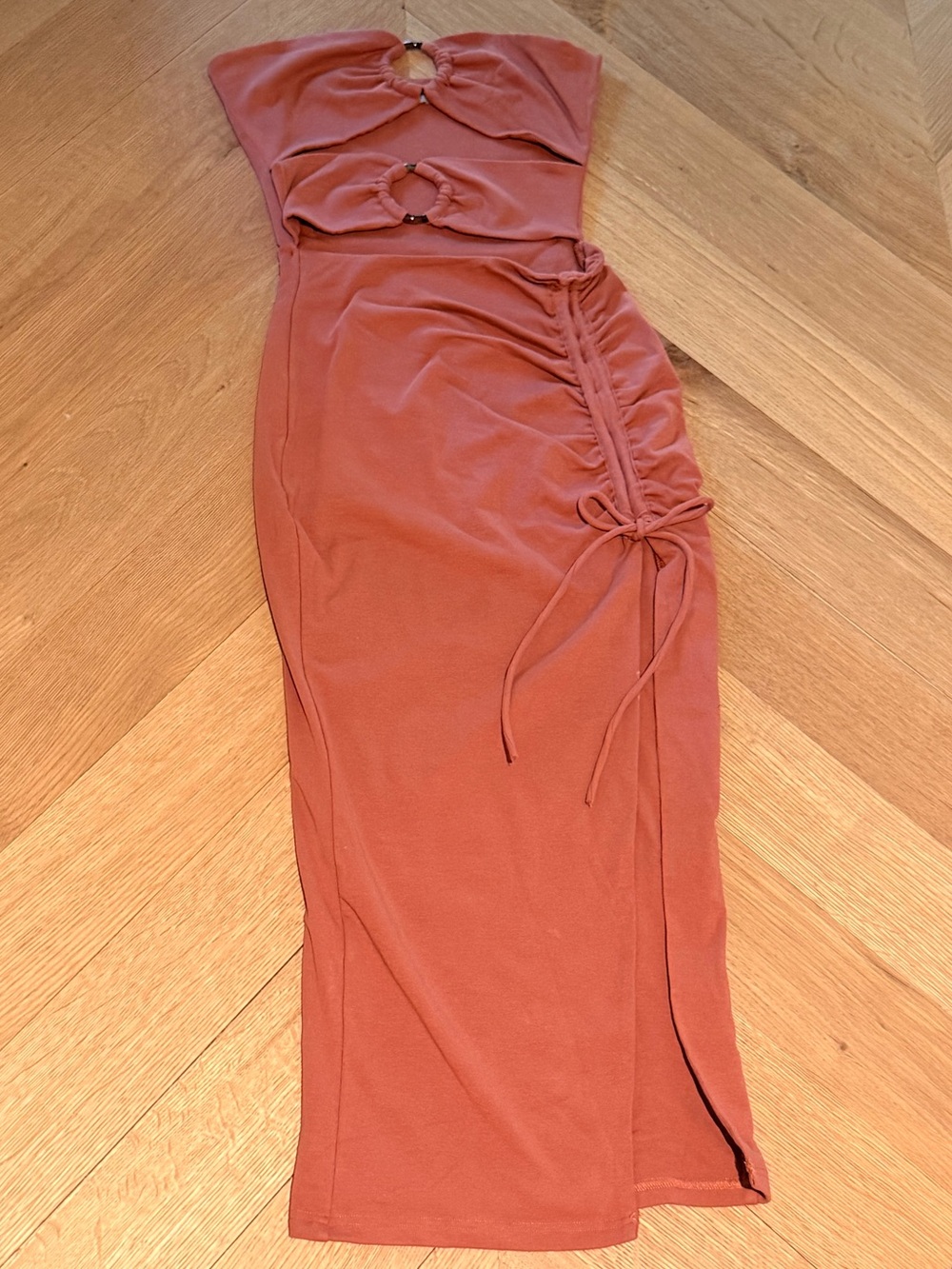 Red Cut Out Midi Dress Circle Detail